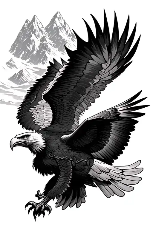 Viking eagle flying talo  mountain background tattoo design idea