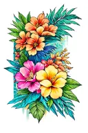 Hawaiian islands surrounded by flowering tattoo design idea