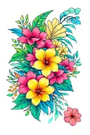 Hawaiian islands surrounded by flowering tattoo design idea