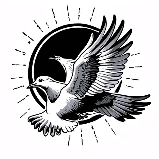 dove flying and Angle Wings with sun Shining background Clouds tattoo design idea