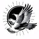 dove flying and Angle Wings with sun Shining background Clouds tattoo design idea