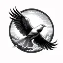 dove flying and Angle Wings with sun Shining background Clouds tattoo design idea