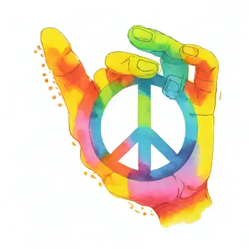 Teach Peace sign inside peace hands rainbow colored  tattoo design idea