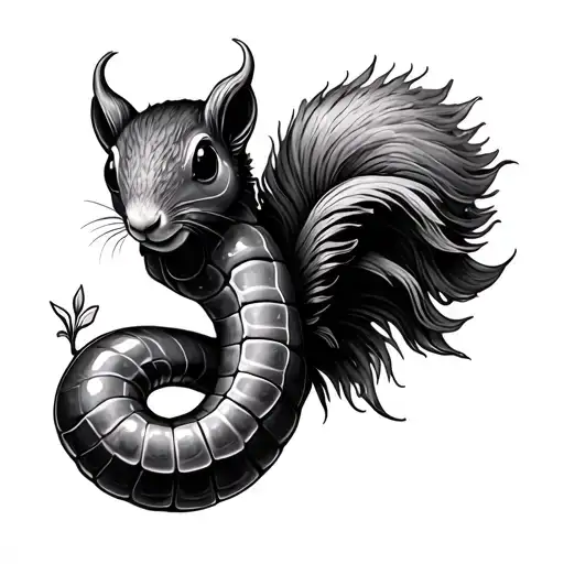 worm with squirel tail tattoo design idea