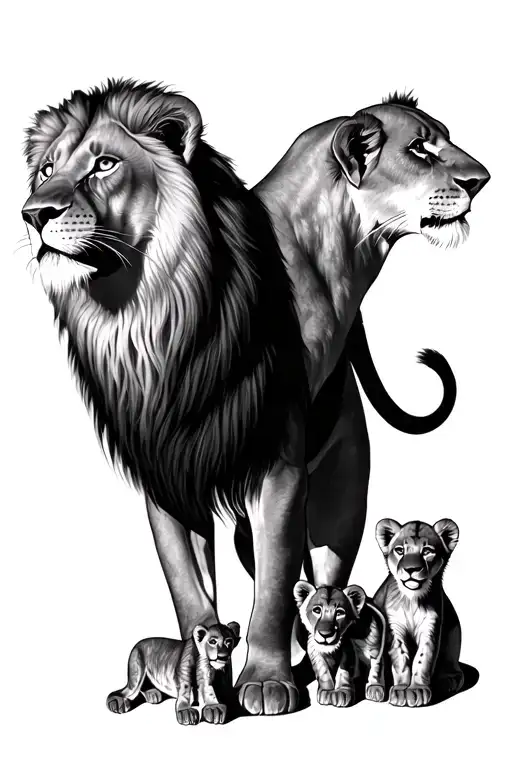 mom Lion and 3 cubs  tattoo design idea