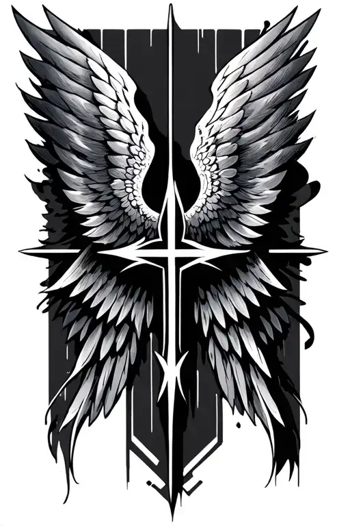 wing and cross cybersigilism  tattoo design idea