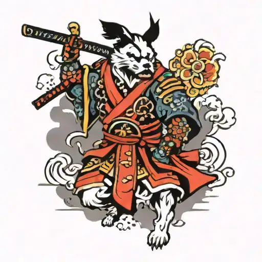 ronin samurai with dog tattoo design idea