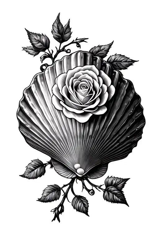 scallop shell with rose tattoo tattoo design idea