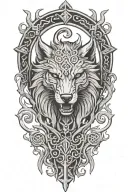 fenrir whit runes and snake, tree of life intertwined, viking axes tattoo design idea