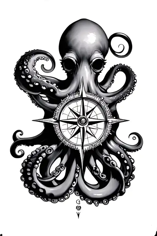 nautical compass rose octopus wrapped tattoo design idea