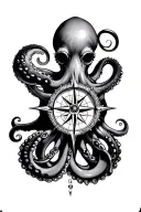 nautical compass rose octopus wrapped tattoo design idea