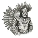 aztec king wearing a v for vendetta hacking with binary code raining from the sky tattoo design idea