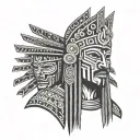 aztec king wearing a v for vendetta hacking with binary code raining from the sky tattoo design idea