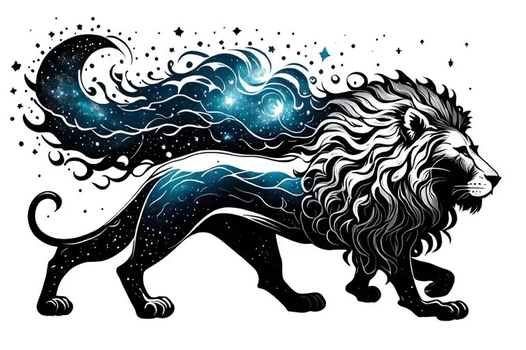 A cosmic lion, with its mane made of stars or galaxies, would symbolize his connection to the heavens tattoo design idea
