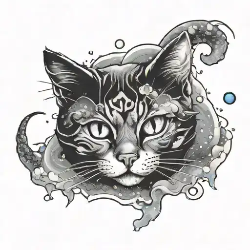 Japanese cat in galaxy space themed tattoo tattoo design idea