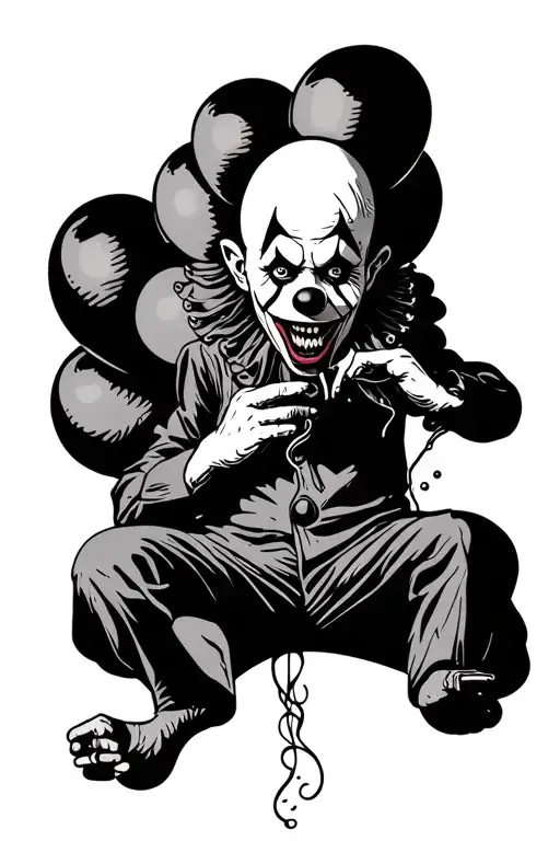 scary clown eating balloon tattoo design idea
