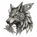 time warrior wolf eagle tattoo design idea