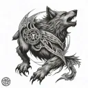 time warrior wolf eagle tattoo design idea