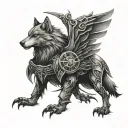 time warrior wolf eagle tattoo design idea