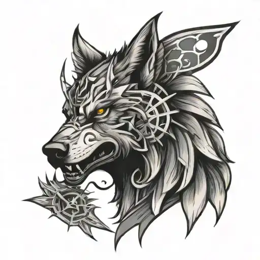 time warrior wolf eagle tattoo design idea