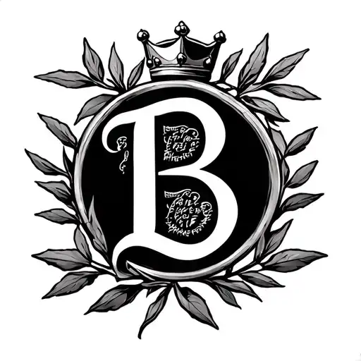 letter b in side of an olive branch circle with a crown on top  tattoo design idea