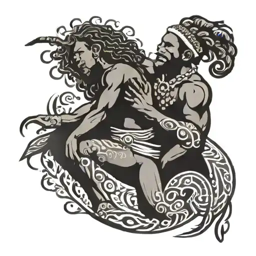 melanesian symbol of father and new born daughter dancing tattoo design idea