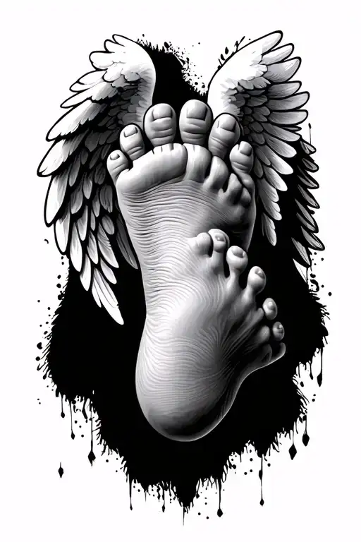 baby feet, angel wings tattoo design idea