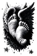 baby feet, angel wings tattoo design idea