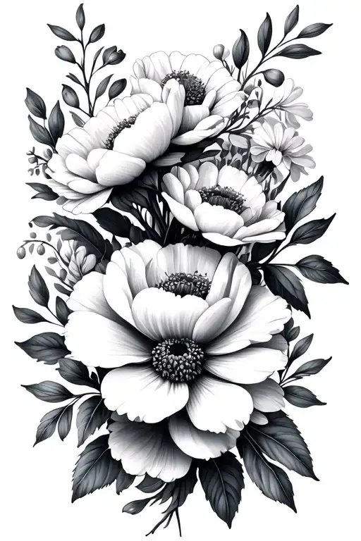 birth flower bouquet february april may september october november tattoo design idea