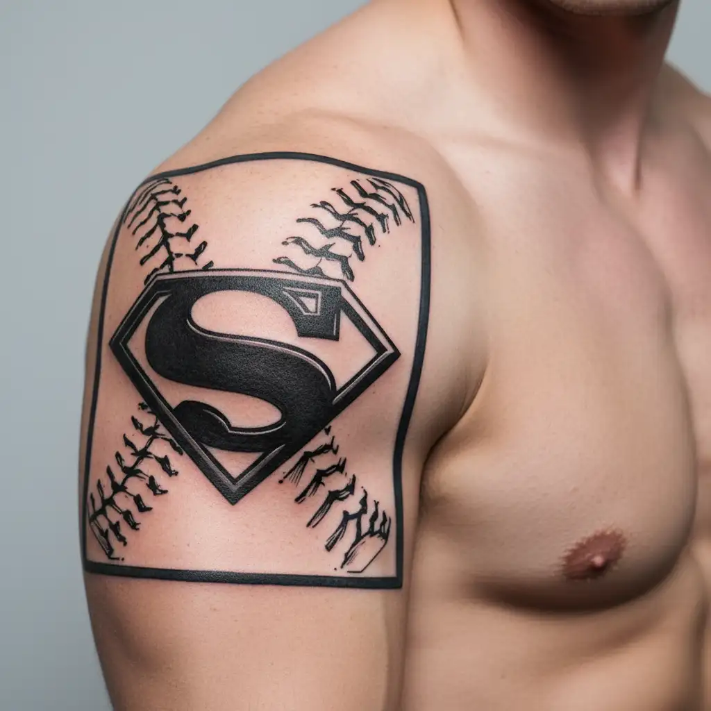 superman logo baseball diamond shaped line outlining tattoo design idea