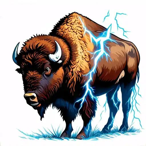 bison in a lightning storm tattoo design idea