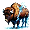 bison in a lightning storm tattoo design idea