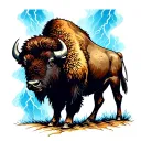 bison in a lightning storm tattoo design idea