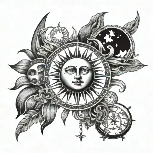 tarot card featuring sun and moon tattoo design idea