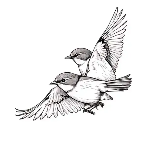 two sparrows flying tattoo design idea