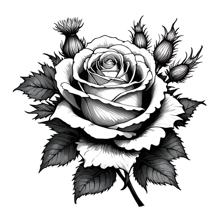 rose intertwined with a thistle intertwined tattoo design idea