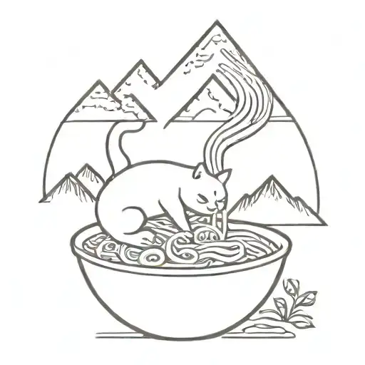 Ramen, Cat, Mountains, Vinyl tattoo design idea