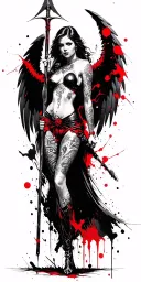fantasy style, tattooed, female battle angel with white wings using a spear tattoo design idea