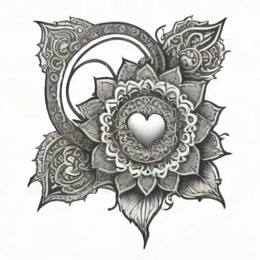 A serene mandala design with a heart at the center representing love and meditation tattoo design idea