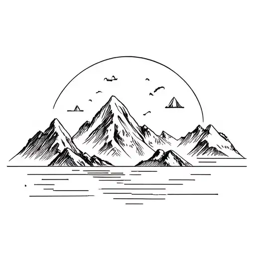 I want a minimalist fine-line tattoo featuring aesthetic mountains to represent my hometown, Annecy, France. tattoo design idea