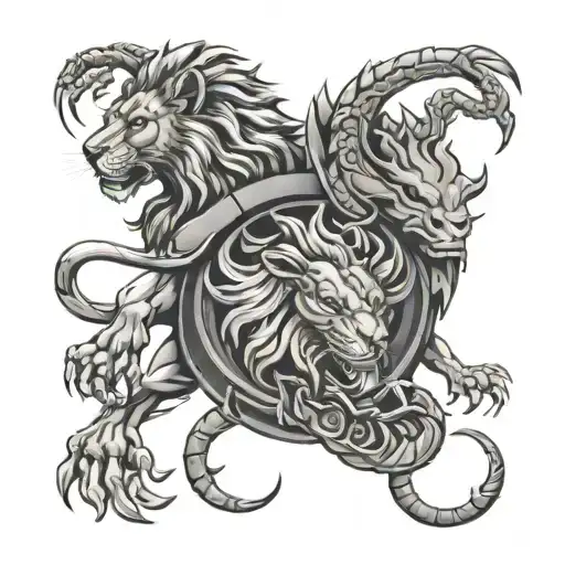 lion and scorpion intertwined tattoo design idea