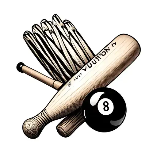 louis vuitton cricket bat with 8ball tattoo design idea
