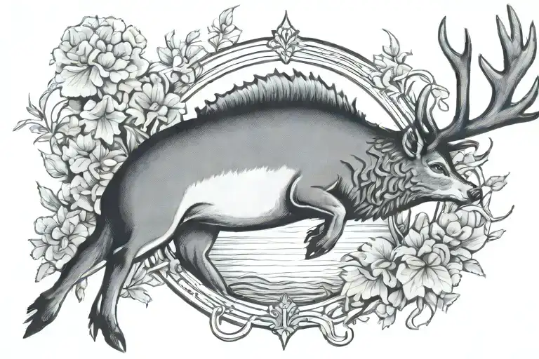 Bass and deer and Cross tattoo tattoo design idea