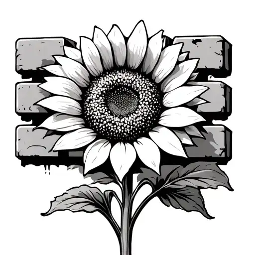 a sunflower growing among upside some bricks tattoo design idea