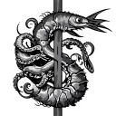 dólar symbol, sea food like shrimp, squid, octopus and fish tattoo design idea