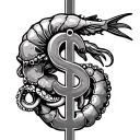 dólar symbol, sea food like shrimp, squid, octopus and fish tattoo design idea