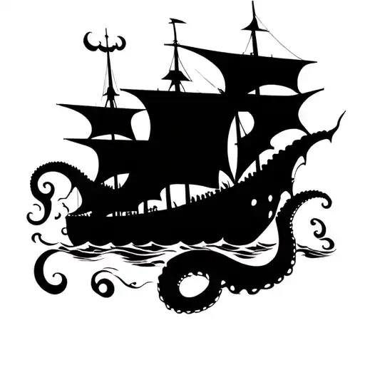 ship attacked by kraken tattoo design idea