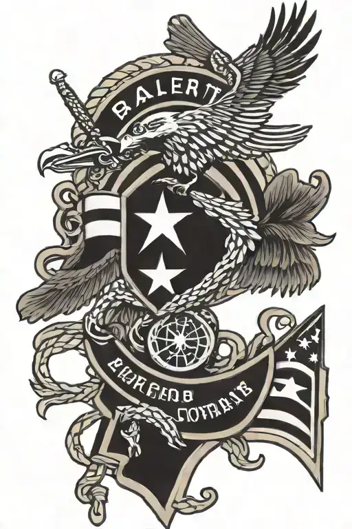 military themed tattoo incorporating SSG rank with unit patches 35th ADA BDE, 101st Airborne, 94th AAMDC, 3corps, 69th A tattoo design idea