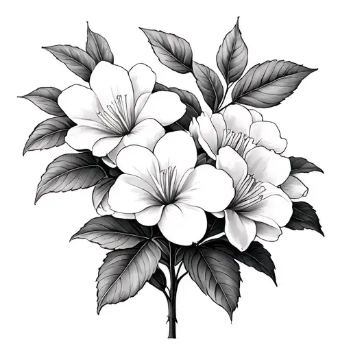 gardenias blooming with the following names: Alan, Mara, Oliver tattoo design idea