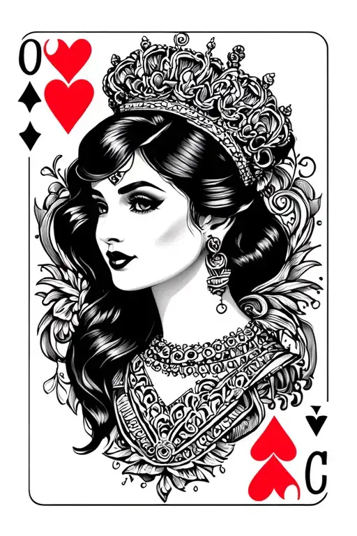 Queen of hearts, queen card, chicana tattoo design idea